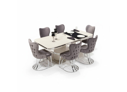 Tafel 6x stoelen 7-delige eetkamer houten eettafel eetkamerset groep ontwerp