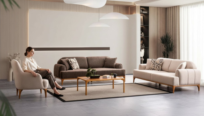 Moderne Beige bankstel 3+3+1 zitplaatsen woonkamer meubilair luxe set bankstel