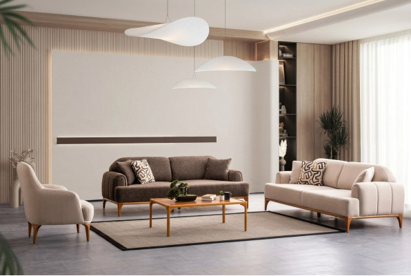 Moderne Beige bankstel 3+3+1 zitplaatsen woonkamer meubilair luxe set bankstel