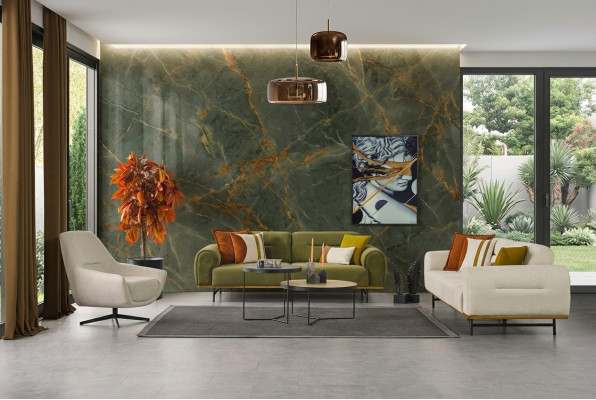 Ontwerp woonkamerset van 2 delen. Luxe meubels in beige kleur, modern en nieuw.