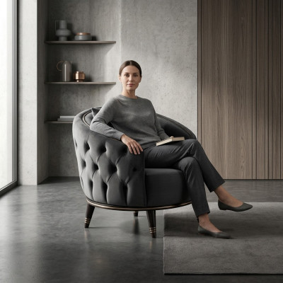Ronde Chesterfield stoel grijs voor de woonkamer