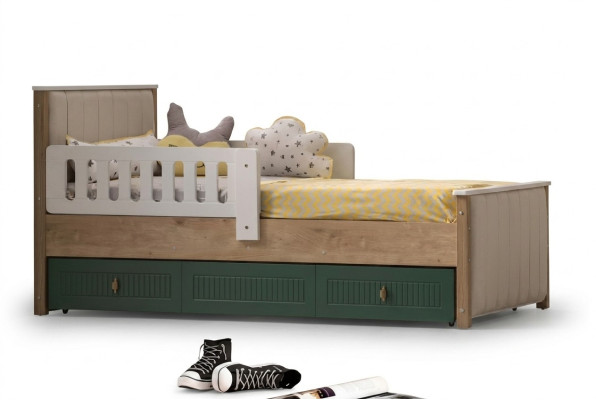 Stijlvol kinderbed 200 cm tienerbed hout kinderkamer stof modern