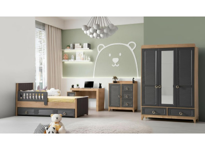 Compleet kindermeubilair kinderbed houten meubelset 4-delig kinderkamer grijs
