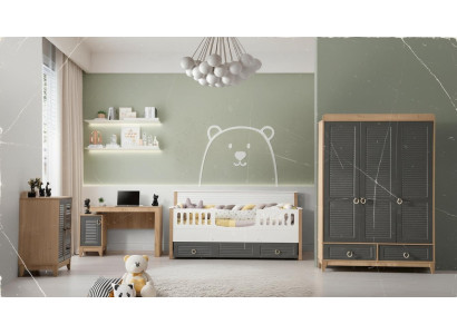 Luxe kindermeubelset kinderkamer kinderbed grijs hout set 4-delig