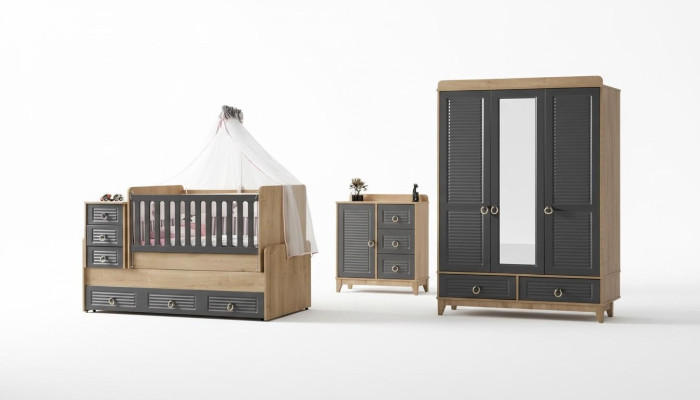 Stijlvolle kinderkamermeubels kinderkamer kinderbed grijs hout set 4-delig.