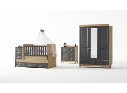 Stijlvolle kinderkamermeubels kinderkamer kinderbed grijs hout set 4-delig.