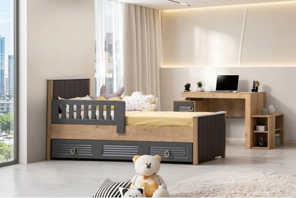 Bedframe kinderbed bed kinderkamer kinderkamer meubilair grijs hout