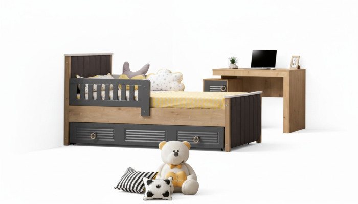 Bedframe kinderbed bed kinderkamer kinderkamer meubilair grijs hout