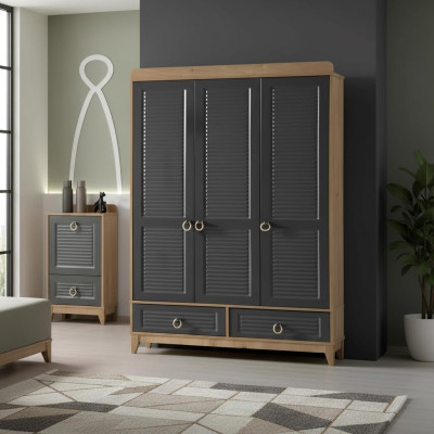 Grijze houten kledingkast ontwerpen kinderkamer kledingkasten