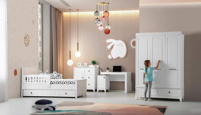Modern complete jeugdkamer luxe kinderkamerset 4-delig wit nieuw