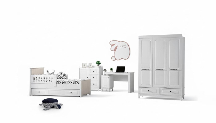 Modern complete jeugdkamer luxe kinderkamerset 4-delig wit nieuw