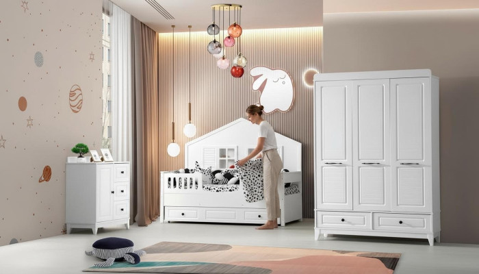 Stijlvol Compleet Jeugdkamer Luxe Kinderkamer Set 3-delig Wit Kleur