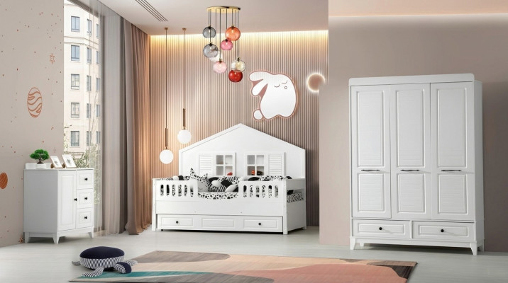 Stijlvol Compleet Jeugdkamer Luxe Kinderkamer Set 3-delig Wit Kleur