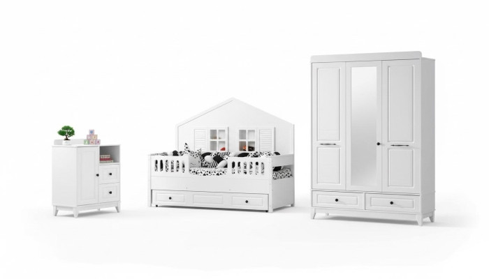 Stijlvol Compleet Jeugdkamer Luxe Kinderkamer Set 3-delig Wit Kleur