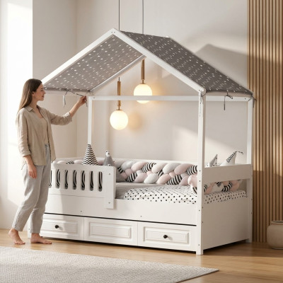 Kinderbed houten bed functioneel bed uitschuifbaar bed 200 hout wit nieuw