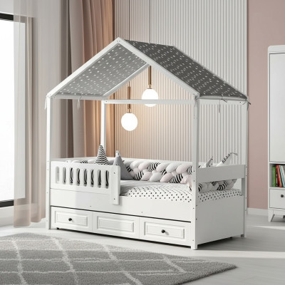 Kinderbed houten bed functioneel bed uitschuifbaar bed 200 hout wit nieuw