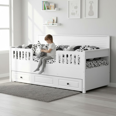 Bed kinderbed houten bed functioneel bed uitschuifbaar hout wit nieuw