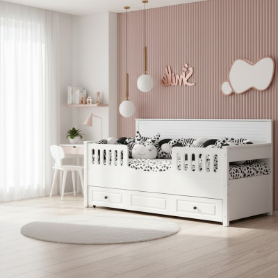 Bed kinderbed houten bed functioneel bed uitschuifbaar hout wit nieuw