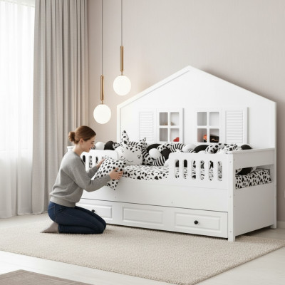 Kinderbed Houten bed Stapelbed Uitschuifbaar Wit Hout Bed 90 x 200