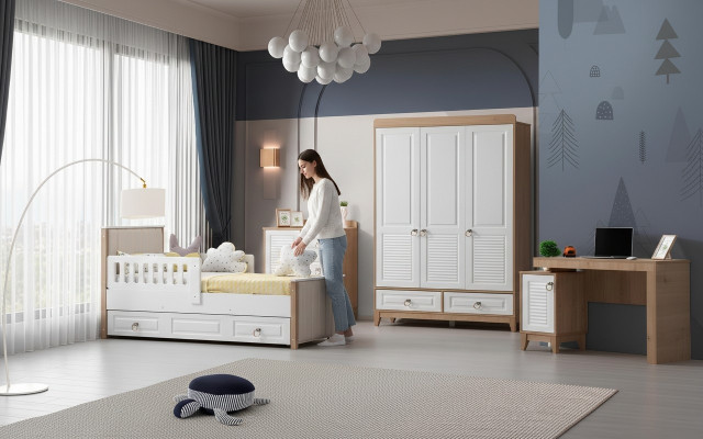 Modern kinderkamer set bed kledingkast commode bureau licht
