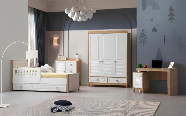 Modern kinderkamer set bed kledingkast commode bureau licht