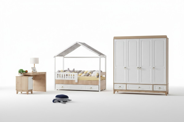 Modern kinderkamer set bed kledingkast bureau licht 3-delig nieuw
