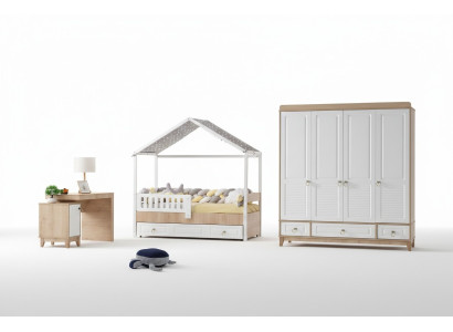 Modern kinderkamer set bed kledingkast bureau licht 3-delig nieuw