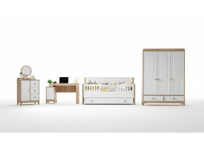 Kinderkamer set Bed Garderobe Commode Bureau Wit 4-delig