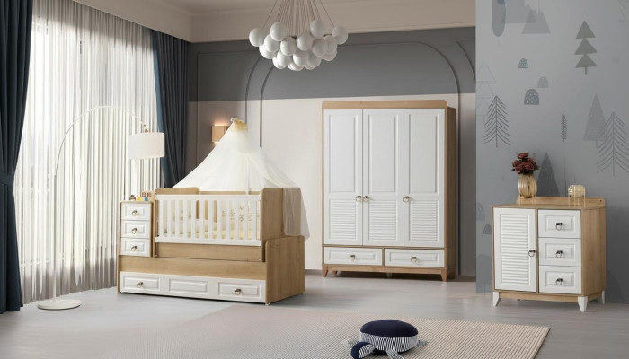 Compleet kinderkamer set Bed Kledingkast Ladenkast Licht 3-delig Nieuw