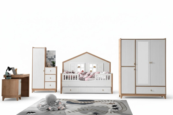 Stijlvol kinderkamerset bed kledingkast en tafel licht 4-delig