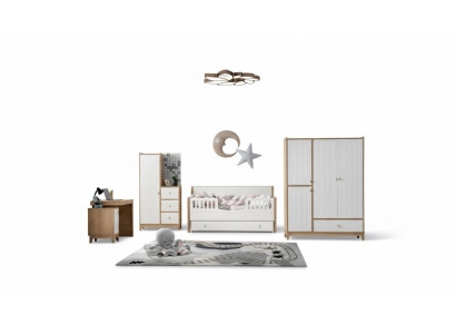 Stijlvolle kinderkamerset bed 2x kledingkast bureau wit 5-delig