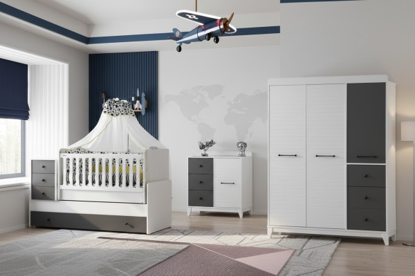 Modern kinderkamer set bestaande uit kinderbed, kast, commode. Nieuw.