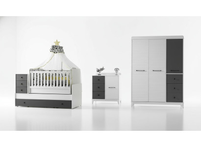 Modern kinderkamer set bestaande uit kinderbed, kast, commode. Nieuw.