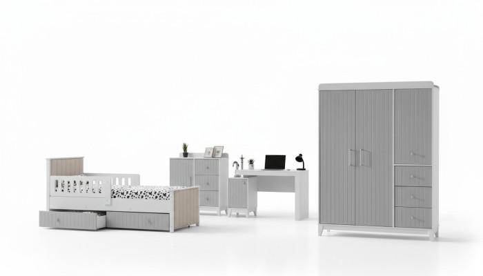 Kinderkamer-set: commode, kledingkast, bed & bureau