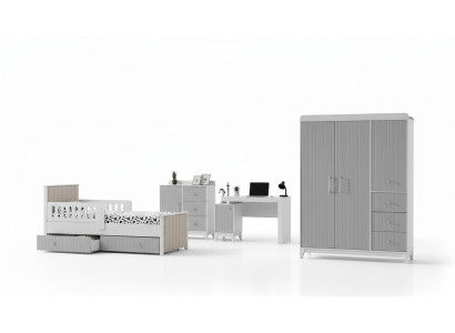 Kinderkamer-set: commode, kledingkast, bed & bureau