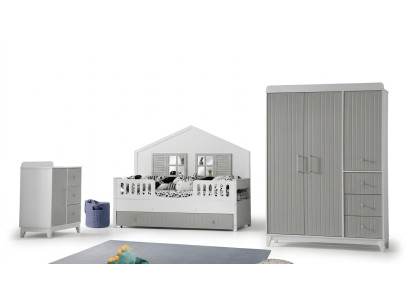 Stijlvolle 3-delige kinderkamerset: commode, kledingkast, licht bed
