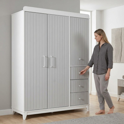 Moderne kinderkamer Luxe kledingkast in grijs met veel opbergruimte