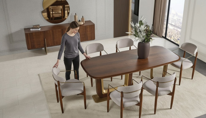 Modern eetkamer set bestaande uit eettafel 6x stoelen spiegel dressoir
