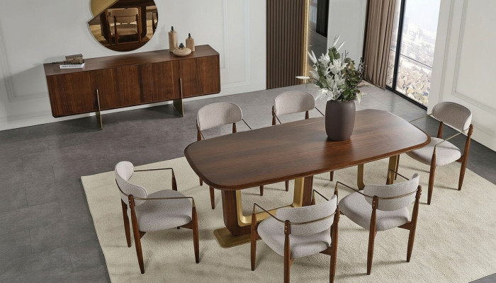 Modern eetkamer set bestaande uit eettafel 6x stoelen spiegel dressoir