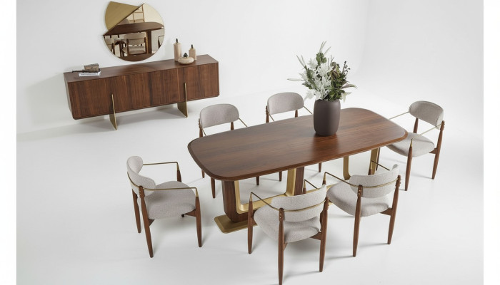 Modern eetkamer set bestaande uit eettafel 6x stoelen spiegel dressoir