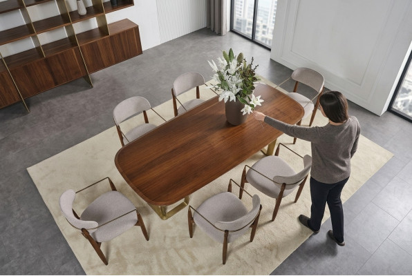 Modern eetkamer set bestaande uit eettafel en 6 stoelen bruin 7-delig.