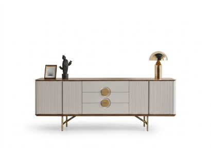Perfecte eetkamerset bestaat uit beige dressoir en spiegel, 2-delig, nieuw.