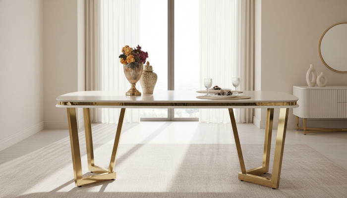 Eettafel Eetkamer Hout Eettafels Stijl Modern beige Design Roestvrij staal