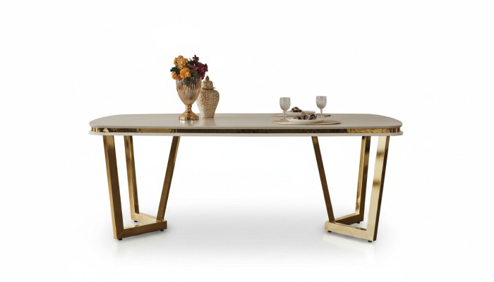 Eettafel Eetkamer Hout Eettafels Stijl Modern beige Design Roestvrij staal
