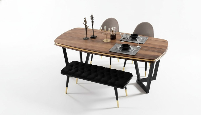 Eetkamer set bestaande uit eettafel+4x stoelen en bank bruin kleur 6-delig.
