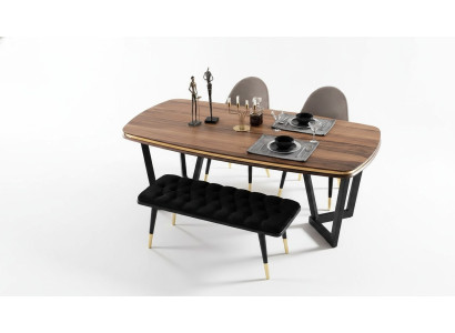Eetkamer set bestaande uit eettafel+4x stoelen en bank bruin kleur 6-delig.