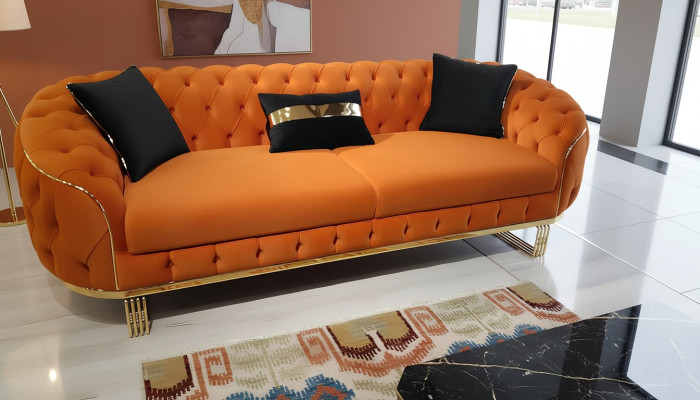 Stijlvolle 3-zitsbank Chesterfield Oranje Moderne woonkamer meubels