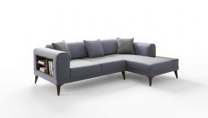 Grijze woonkamer L-vorm bank bekleding hoekbank design woonkamer bank
