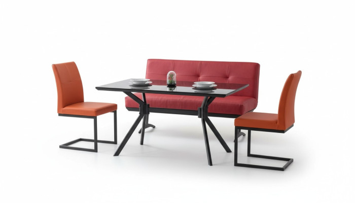 Moderne eetkamer meubels Zwarte eettafel Kunstlederen stoelen Luxe bank