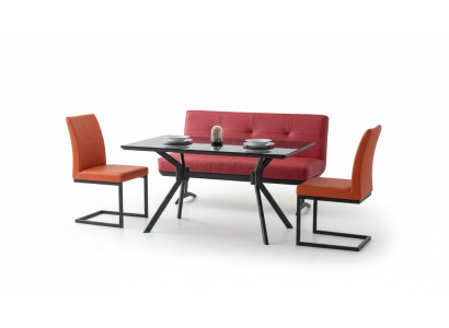 Moderne eetkamer meubels Zwarte eettafel Kunstlederen stoelen Luxe bank